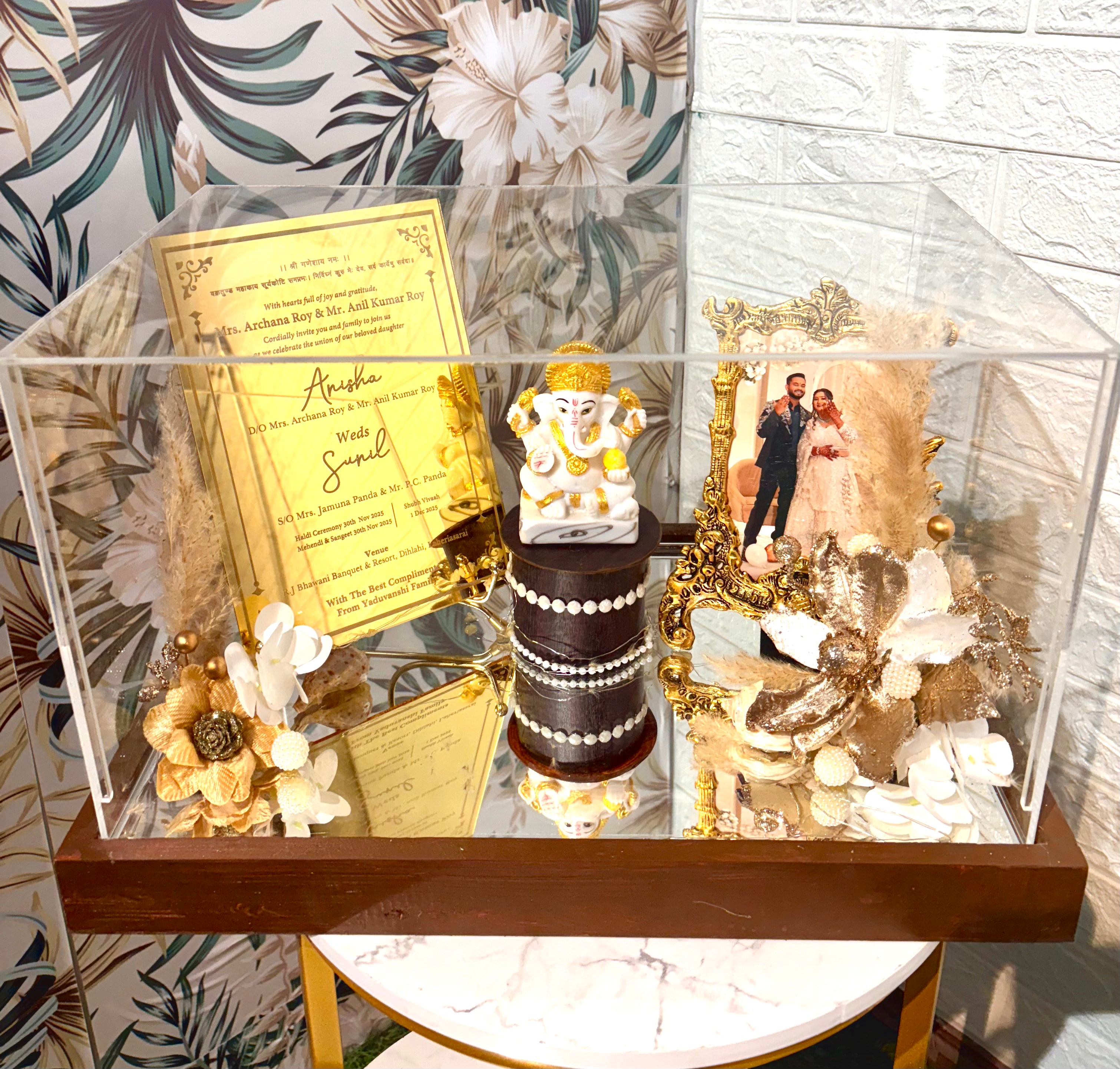 Golden vows invitation card platter