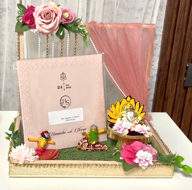 Shubh Aarambh invitation card platter